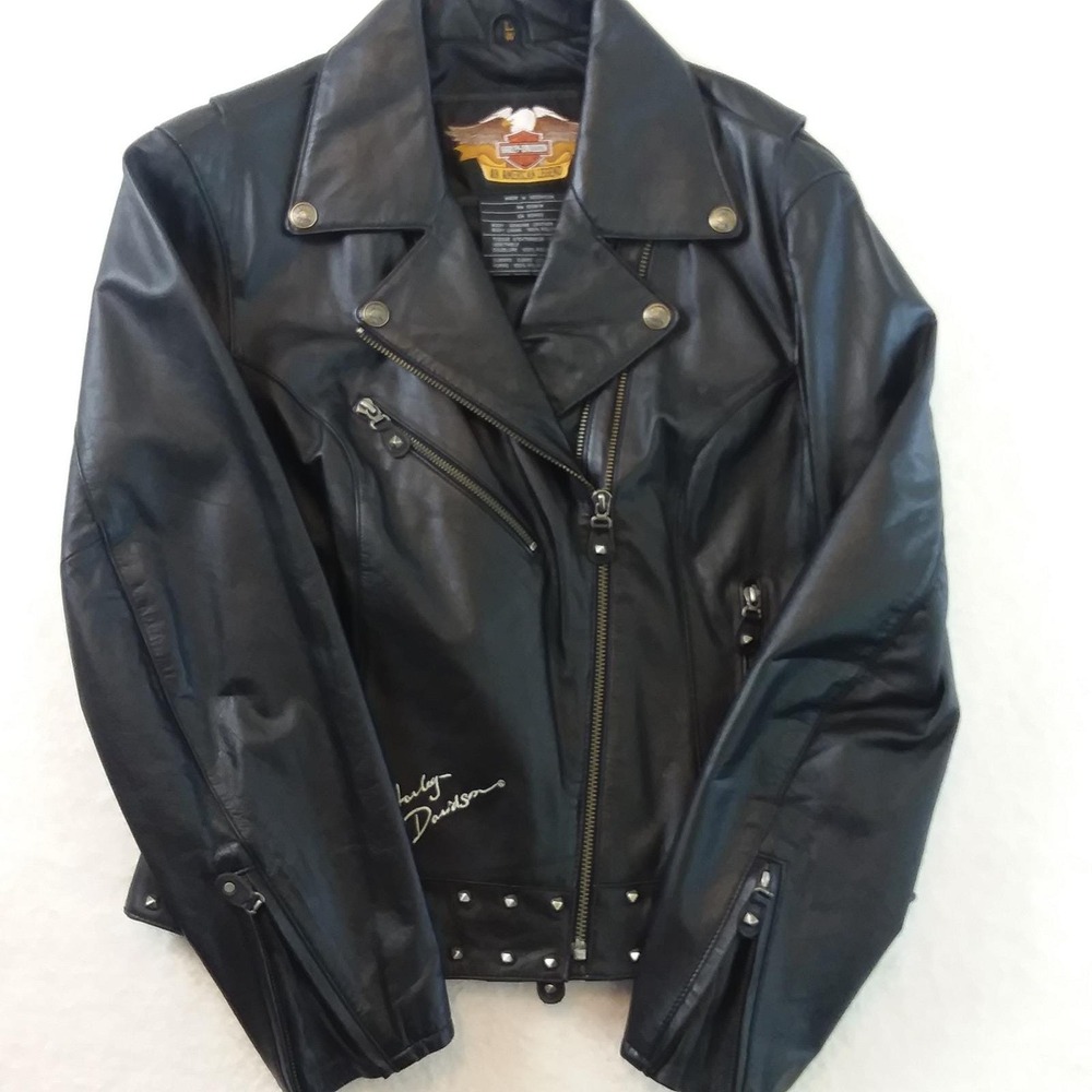 VTG Harley Davidson Womens L Leather Wing Motorcycle Jacket Studded Black Biker - Picture 6 of 16